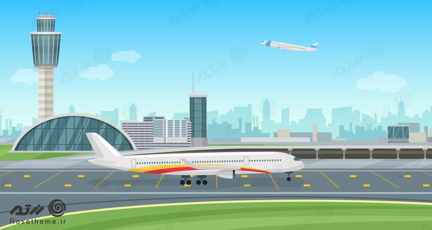 وکتور رایگان EPS لایه باز طرح گرافیکی هواپیما در فرودگاه و در آسمان آبی 21916