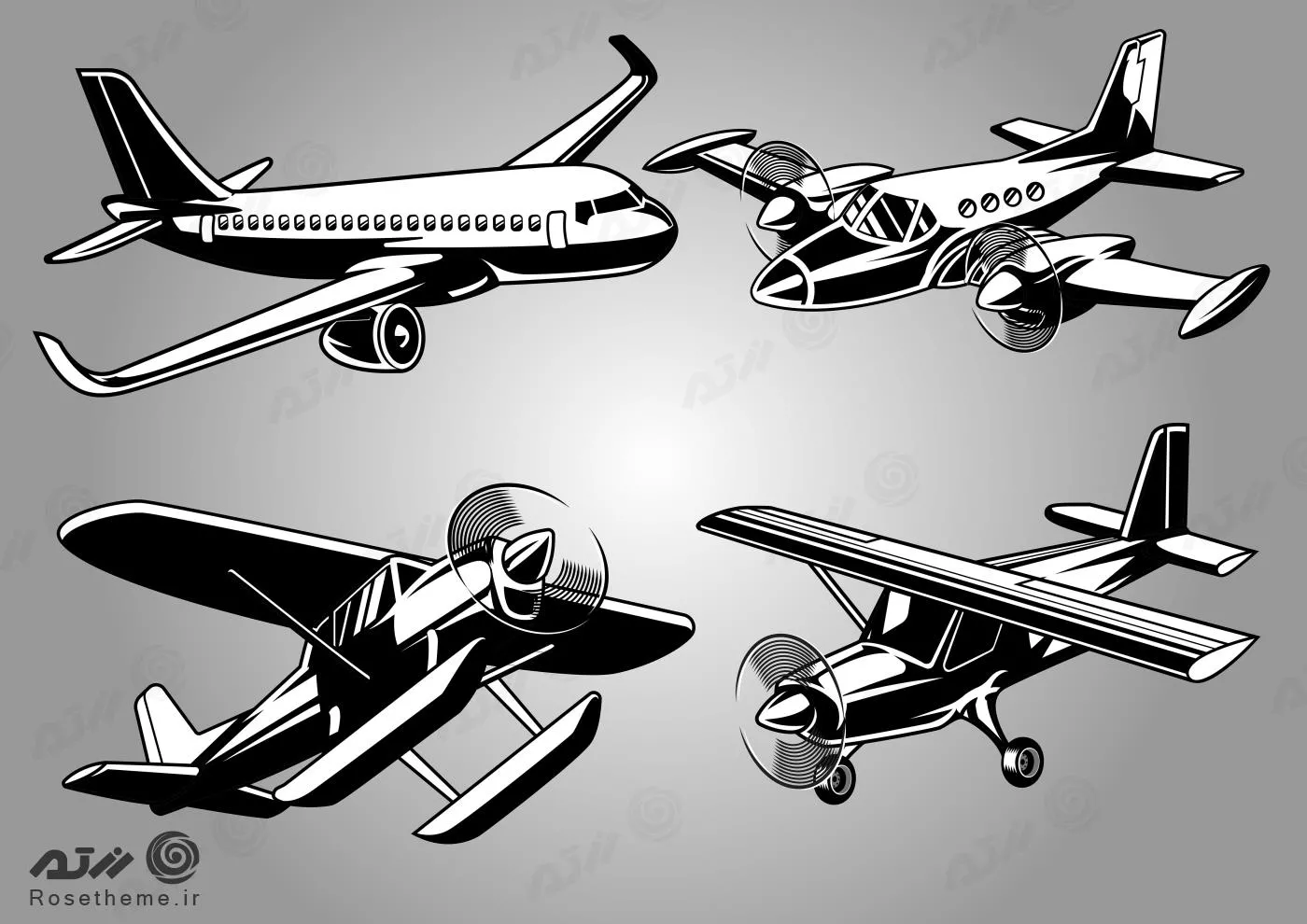 وکتور EPS لایه باز طرح گرافیکی 4 هواپیما طرح جدید و قدیمی 21919