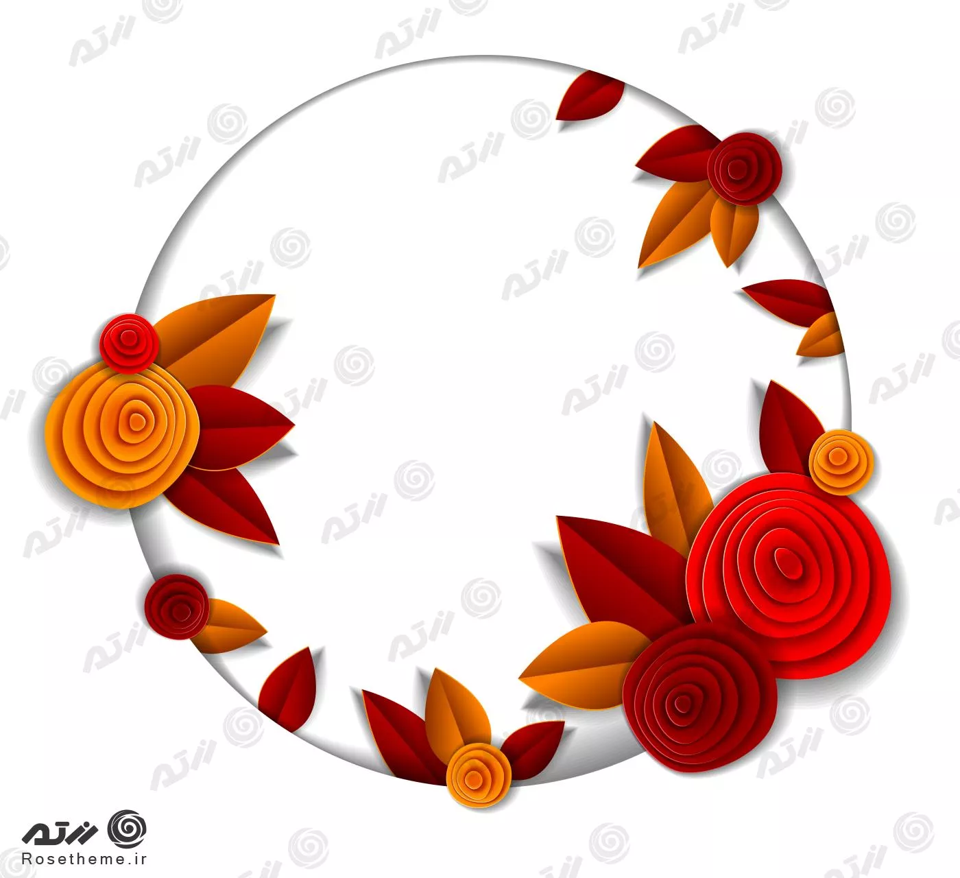 وکتور قاب گل‌ها و برگ‌های پاییزی حلقه دایره ای به همراه جای متن و عکس وکتور EPS لایه باز 21956