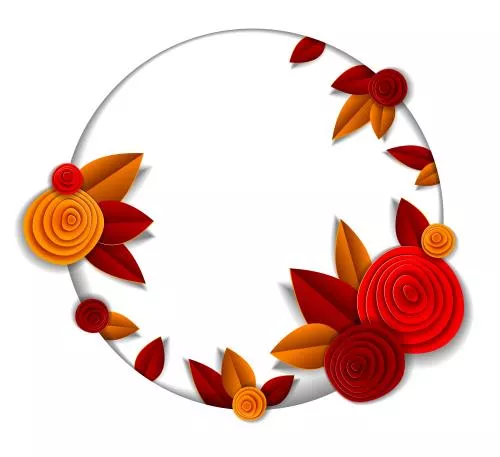 وکتور قاب گل‌ها و برگ‌های پاییزی حلقه دایره ای به همراه جای متن و عکس وکتور EPS لایه باز 21956