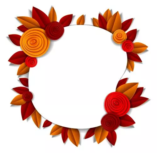 وکتور قاب و حلقه گل‌ها و برگ‌های پاییزی گرد به همراه جای متن و عکس وکتور EPS لایه باز 21958