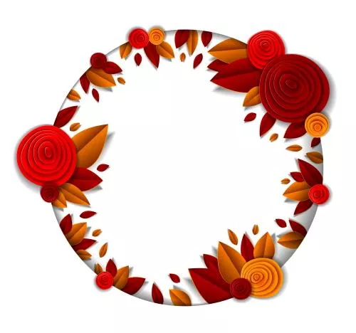 وکتور قاب و حلقه گل‌ها و برگ‌های پاییزی گرد با طرح کاغذی به همراه جای متن و عکس وکتور EPS لایه باز 21960