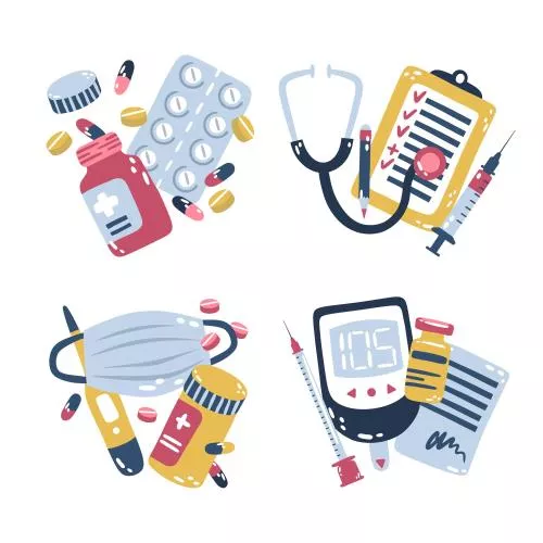 مجموعه وکتور های پزشکی شامل آمپول و دارو و گوشی پزشکی و قرص فایل EPS و Ai لایه باز 24319