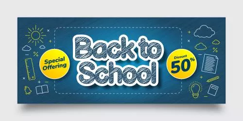 وکتور EPS لایه باز بازگشت به مدرسه شامل لوازم تحریر و دفتر و خطکش مناسب بنر وبسایت یا پوستر 24339