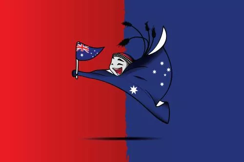 وکتور طرح گرافیکی نماد جام‌جهانی 2022 قطر لعیب با پرچم تیم ملی استرالیا فایل EPS لایه باز 23321