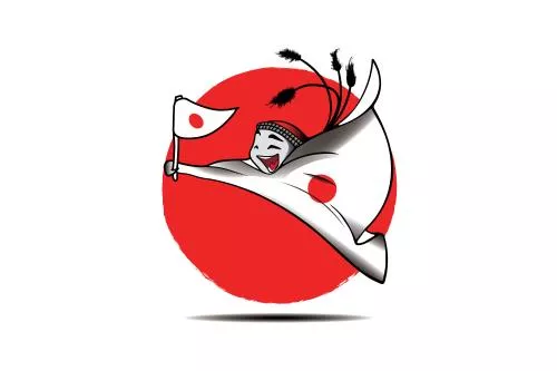 وکتور طرح گرافیکی نماد جام‌جهانی 2022 قطر لعیب با پرچم تیم ملی ژاپن فایل EPS لایه باز 23322