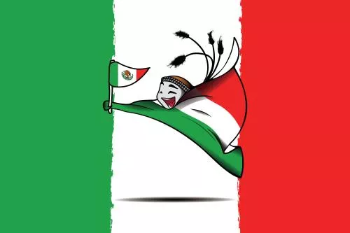 وکتور طرح گرافیکی نماد جام‌جهانی 2022 قطر لعیب با پرچم تیم ملی مکزیک فایل EPS لایه باز 23323