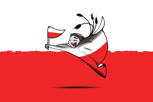 وکتور طرح گرافیکی نماد جام‌جهانی 2022 قطر لعیب با پرچم تیم ملی لهستان فایل EPS لایه باز 23325