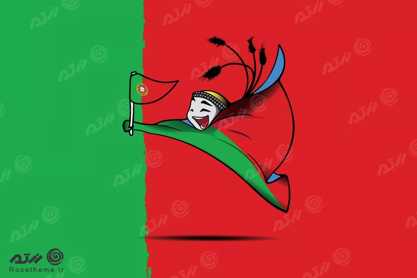 وکتور طرح گرافیکی نماد جام‌جهانی 2022 قطر لعیب با پرچم تیم ملی پرتغال فایل EPS لایه باز 23326