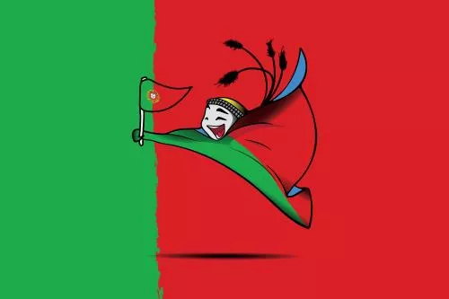 وکتور طرح گرافیکی نماد جام‌جهانی 2022 قطر لعیب با پرچم تیم ملی پرتغال فایل EPS لایه باز 23326