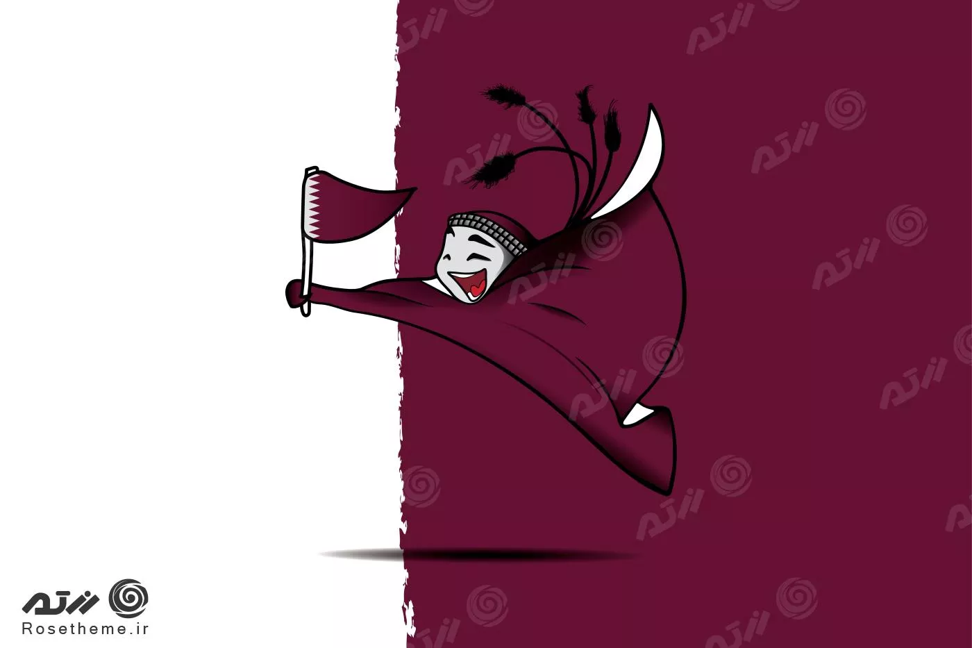 وکتور طرح گرافیکی نماد جام‌جهانی 2022 قطر لعیب با پرچم تیم ملی قطر فایل EPS لایه باز 23327