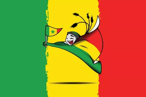 وکتور طرح گرافیکی نماد جام‌جهانی 2022 قطر لعیب با پرچم تیم ملی سنگال فایل EPS لایه باز 23328