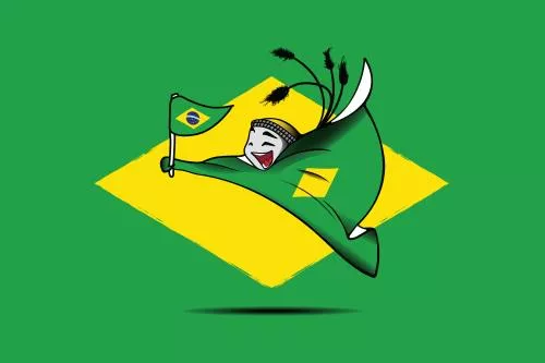 وکتور طرح گرافیکی نماد جام‌جهانی 2022 قطر لعیب با پرچم تیم ملی برزیل فایل EPS لایه باز 23330