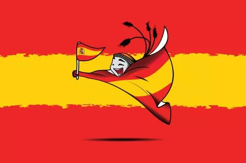 وکتور طرح گرافیکی نماد جام‌جهانی 2022 قطر لعیب با پرچم تیم ملی اسپانیا فایل EPS لایه باز 23331