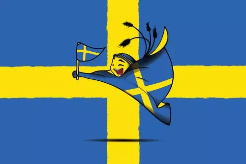 وکتور طرح گرافیکی نماد جام‌جهانی 2022 قطر لعیب با پرچم تیم ملی سوئد فایل EPS لایه باز 23332