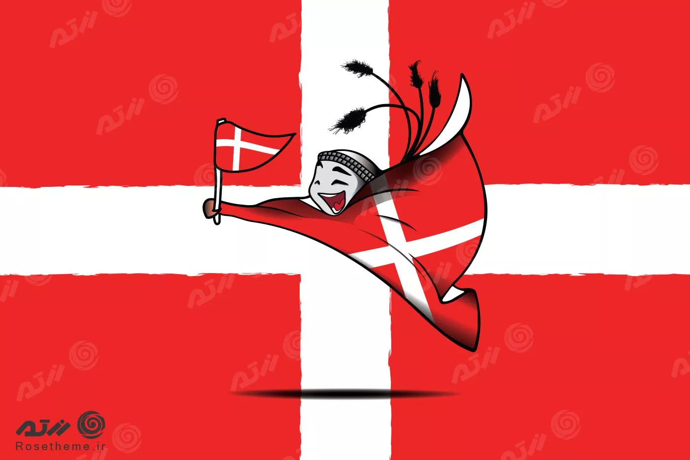 وکتور طرح گرافیکی نماد جام‌جهانی 2022 قطر لعیب با پرچم تیم ملی دانمارک فایل EPS لایه باز 23335