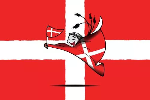 وکتور طرح گرافیکی نماد جام‌جهانی 2022 قطر لعیب با پرچم تیم ملی دانمارک فایل EPS لایه باز 23335