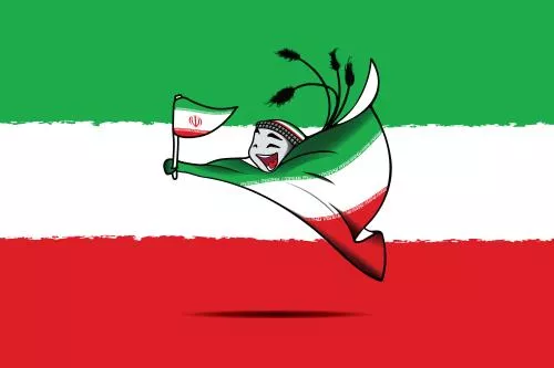 وکتور طرح گرافیکی نماد جام‌جهانی 2022 قطر لعیب با پرچم تیم ملی ایران فایل EPS لایه باز 23339