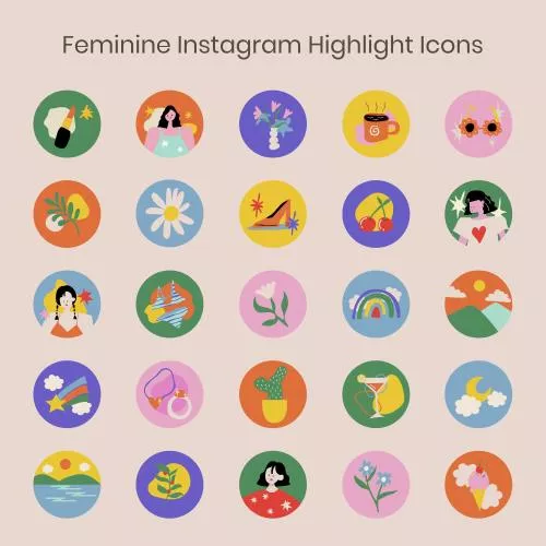 آیکون هایلایت اینستاگرام ، مجموعه وکتور آیکون های سبک زندگی با تم رنگارنگ 23370