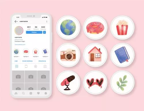 مجموعه وکتور های هایلایت های اینستاگرام آبرنگی فایل EPS و Ai 23371