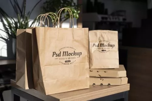 موکاپ غذا های رستورانی شامل جعبه پیتزا و فست فود 23381